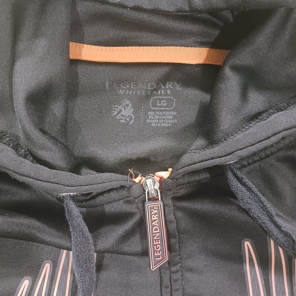 Legendary Whitetails Mens L Antler Full Zip Hoodie Black Gray Outdoor Biker Tee - Picture 3 of 7